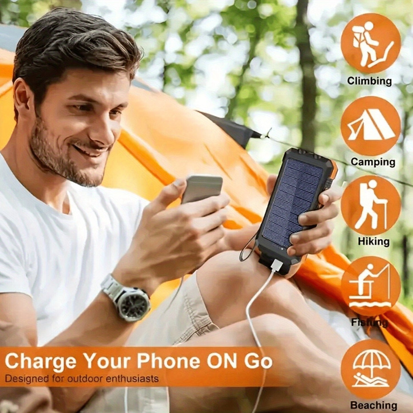 🔋 "20,000mAh Portable Solar Power Bank – Dual USB, iPhone & Android Compatible"