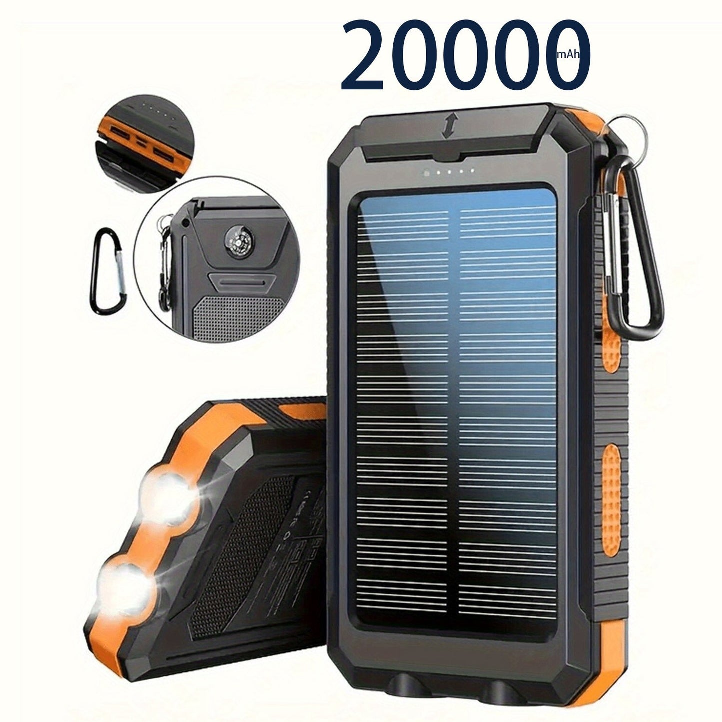 🔋 "20,000mAh Portable Solar Power Bank – Dual USB, iPhone & Android Compatible"