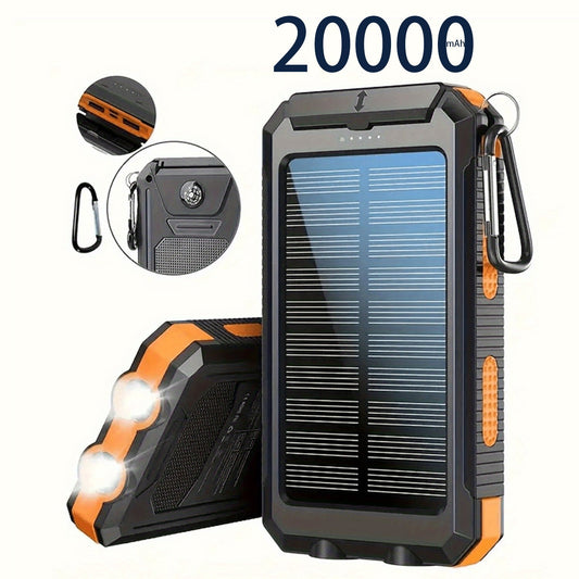 🔋 "20,000mAh Portable Solar Power Bank – Dual USB, iPhone & Android Compatible"