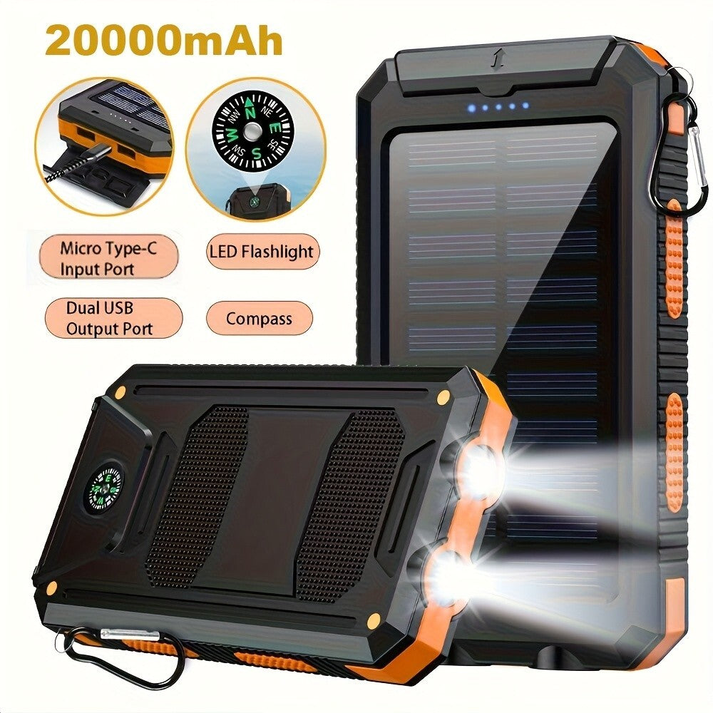 🔋 "20,000mAh Portable Solar Power Bank – Dual USB, iPhone & Android Compatible"