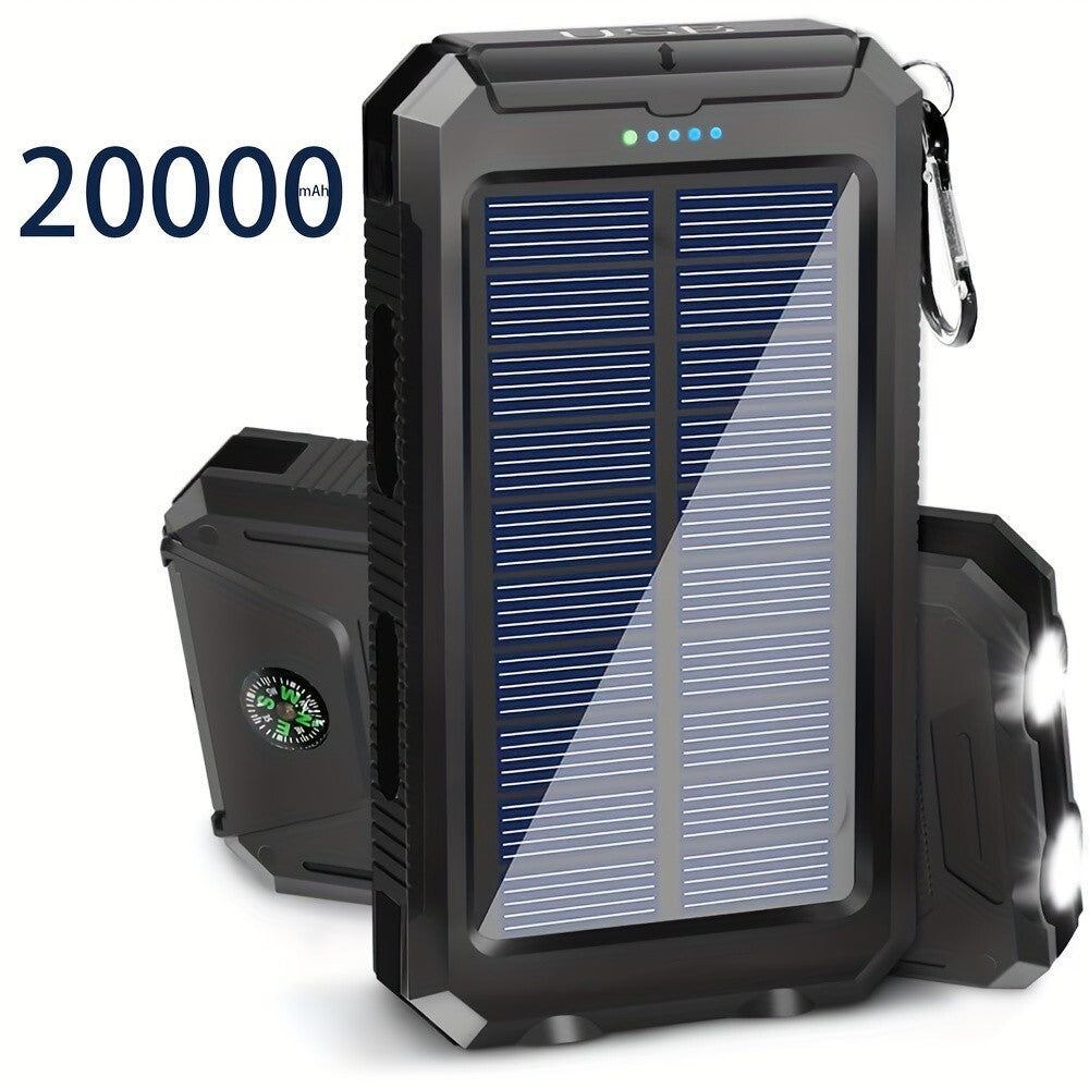 🔋 "20,000mAh Portable Solar Power Bank – Dual USB, iPhone & Android Compatible"